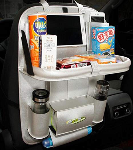 Warmword Car Seat Back Organizer,PU Leather Backseat Organizer with Folding Tray,5 Colors