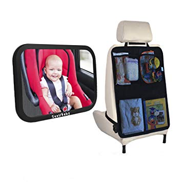 SeeUBaby Best Quality Backseat Baby Car Mirror and Car Organizer Set – Get a Full View of Your Baby...