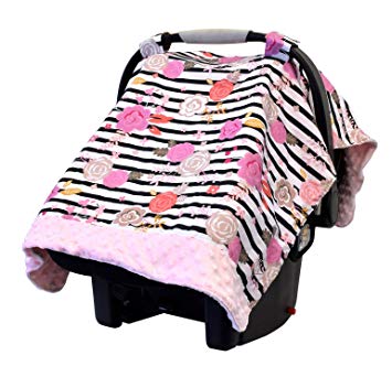 Itzy Ritzy Cozy Happens Infant Car Seat Canopy & Tummy Time Mat, Floral Stripe