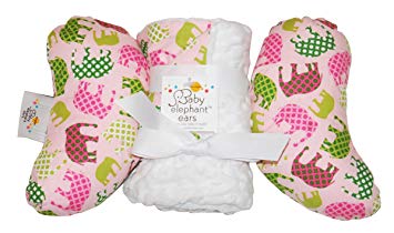 Baby Elephant Ears Head Support Pillow & Matching Blanket Gift Set (Pink Elephant)