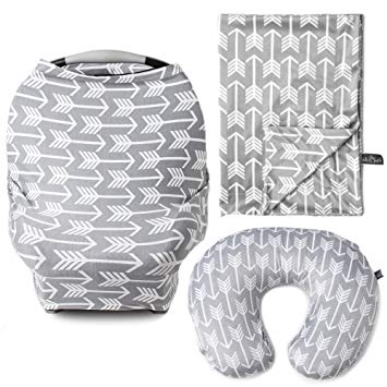 Kids N' Such 3 Pack Bundle of Arrow Multi Use Car Seat Canopy, Nursing Pillow Cover, and Baby...