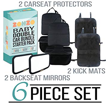 Zohzo Double Baby Car Bundle - Car Seat Protector Cover, Baby Car Mirror, Kick Mat Organizer| Perfect Gift...