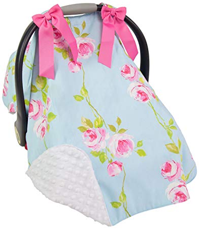 Caught Ya Lookin' Car Seat Cover, Blue with Pink Roses/White