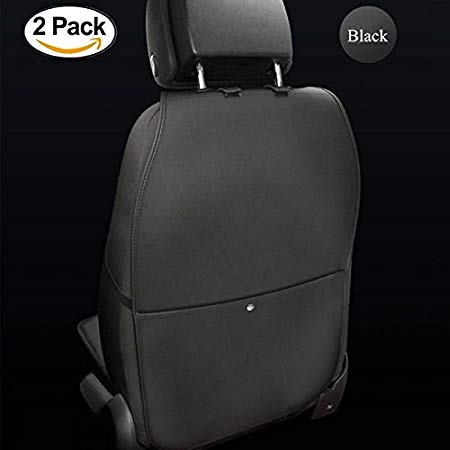 HCMAX 2 Pack Premium Kick Mat Car Seat Back Protector Waterproof Easy to Clean Multifunctional Organizer Storage Bag Travel Accessory PU Leather Black