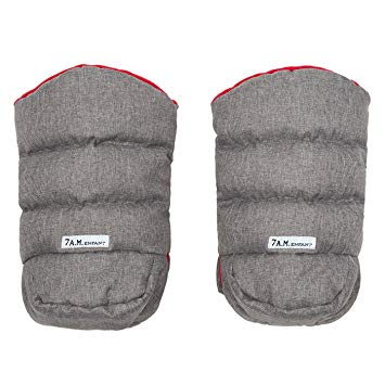 7 A.M. Enfant Warmmuffs Stroller Gloves-Heather Grey with Red Fleece Lining