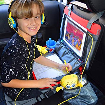 Kids Travel Tray 3 in 1 - Car Seat Travel Play Tray (16”x12”) Waterproof Storage Organizer activity lap tray,...