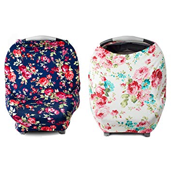 Kids N' Such 2 Pack Bundle of Navy Floral Multi Use Car Seat Canopy, and White Floral Multi Use Car Seat...
