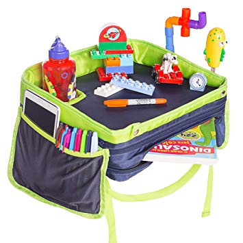 Travel Tray For Kids in Car, 400% Sturdier Walls, 150% Deeper and Wider Cupholder, Stable Surface,...