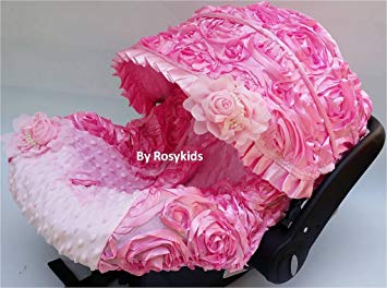 Infant Carseat Cover Canopy 4 Pc Whole Caboodle Baby Car Seat Cover Kit 3d Rosette C020801
