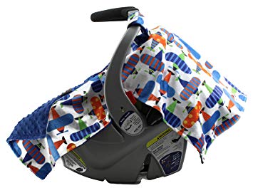 Dear Baby Gear Deluxe Carseat Canopy, Minky Print Airplanes on Royal Blue