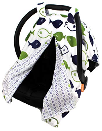 Dear Baby Gear Deluxe Reversible Car Seat Canopy, Custom Minky Print, Fish and Bubbles